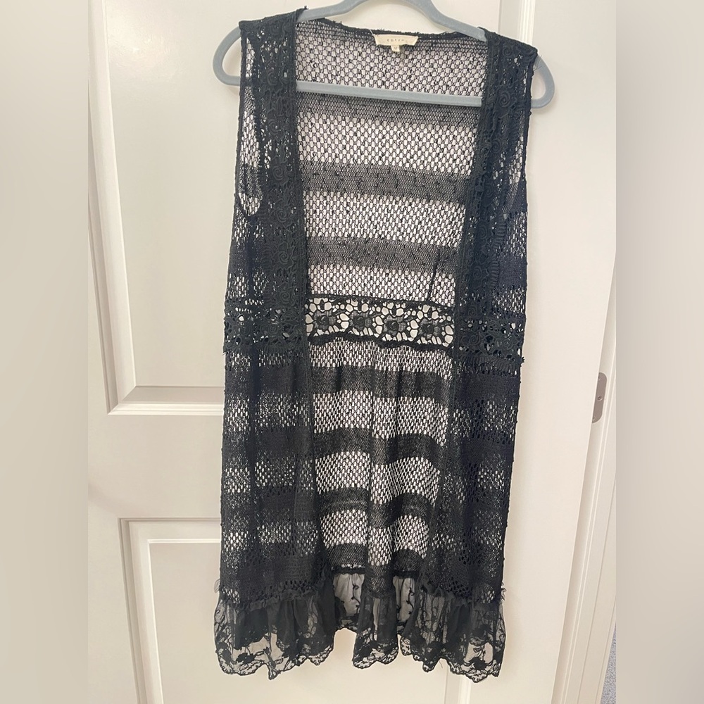 Entro Black Mesh Lace Duster cardigan